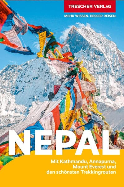 Cover des „TRESCHER Reiseführer Nepal“ mit Kathmandu, Annapurna, Mount Everest und den schönsten Trekkingrouten – detailreicher Reiseführer für Nepal
