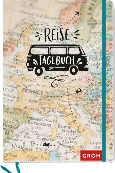 Reisetagebuch mit Weltkarte und Bus-Motiv von GROH – perfekt für Reiseerinnerungen und Notizen unterwegs