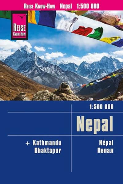 Cover der Reise Know-How Landkarte Nepal im Maßstab 1:500.000, wasserfest und reißfest – ideal zur Orientierung über Regionen und Topographie.