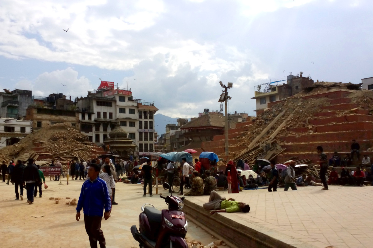 Zerstörte Tempel am Kathmandu Durbar Square nach dem Erdbeben 2015